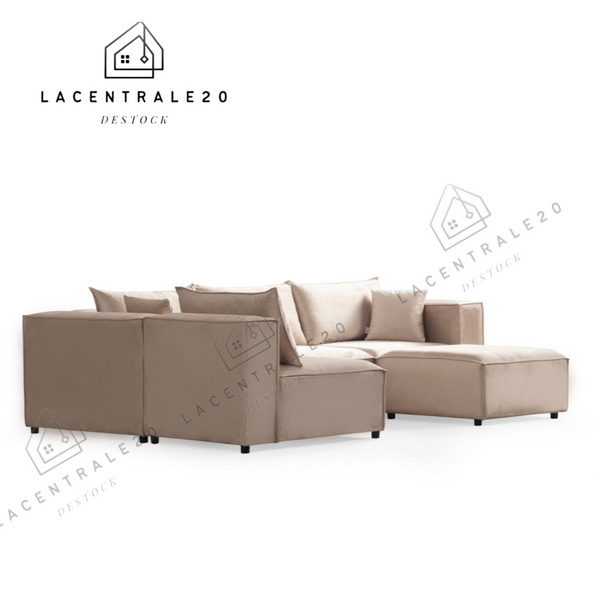 Canapé Modulable - Tissu velours Beige - 4+1 Pouf - Modulo