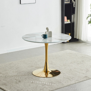Table à manger - Plateau verre trempé marbre - Ronde - Rosa