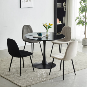 Table à manger - Plateau verre trempé marbre - Ronde - Rosa