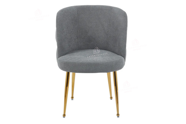 Chaise salle à manger – effet lin – pied métal (noir / chrome / or) – Lot de 2 / 4 / 6 – Sacha