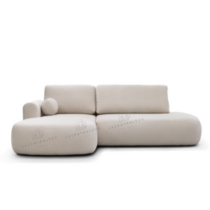 Canapé d’angle - Convertible – Tissu laine bouclée – 286×175cm – Lola