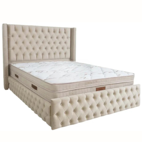 Cadre de Lit - Beige - Clouté