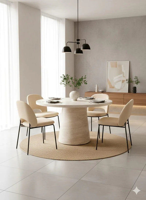 Table à manger - Effet travertin - Ronde - Chaïma