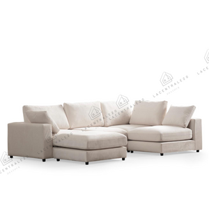 Canapé d’angle - Modulable 4+1 - Tissu laine bouclée, chenille ou velours beige - Julie