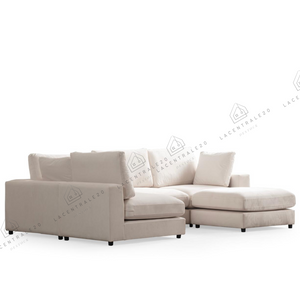 Canapé d’angle - Modulable 4+1 - Tissu laine bouclée, chenille ou velours beige - Julie