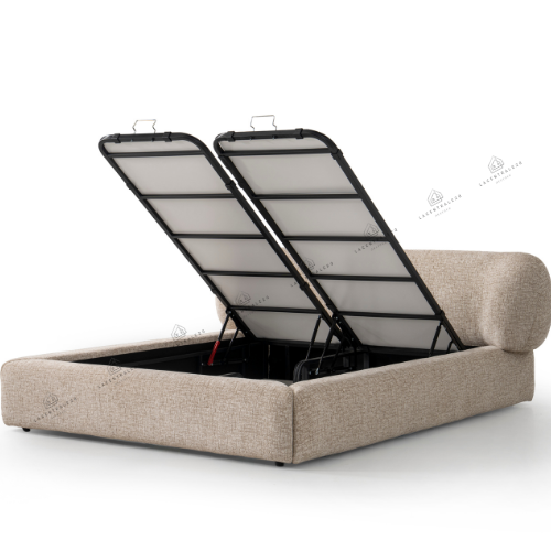 Lit coffre - Tissu laine bouclée - Mona