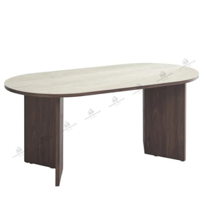 Table à manger - Plateau effet travertin - Pied effet Noyer - Page