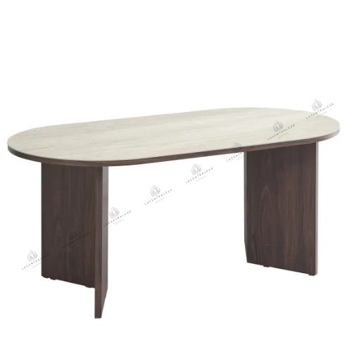 Table à manger - Plateau effet travertin - Pied effet Noyer - Page