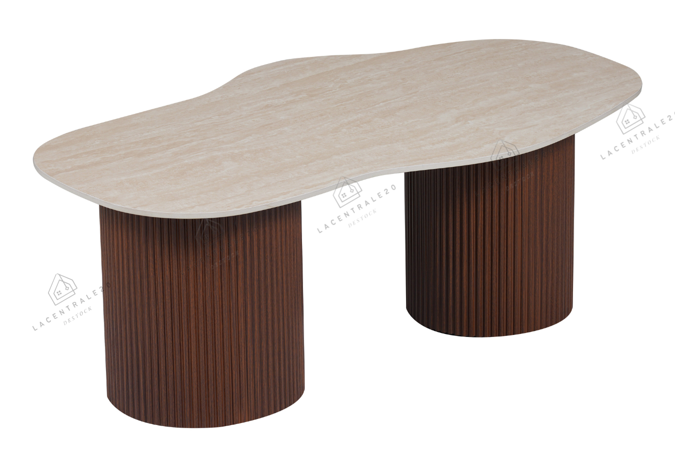 Table basse Niki effet travertin et noyer