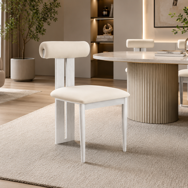 Chaise salle à manger Beige – Pied effet bois Blanc – Lots de 2/4/6 – Boudin