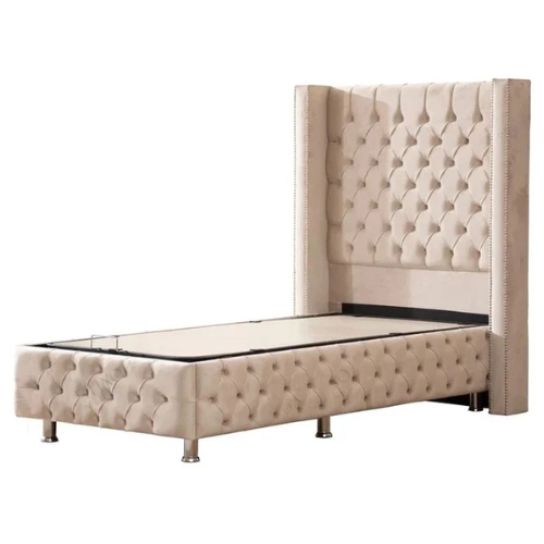 Lit Coffre - 1 place - Beige - Clouté