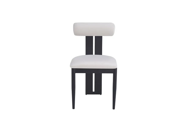 Chaise salle à manger – velours beige - pied métal noir – Lot de 2 / 4 – Boudin
