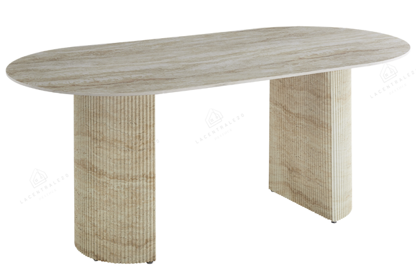 Table à manger - Effet travertin - Ovale - Anna