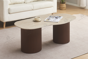 Table basse - Effet travertin et noyer - Nikki