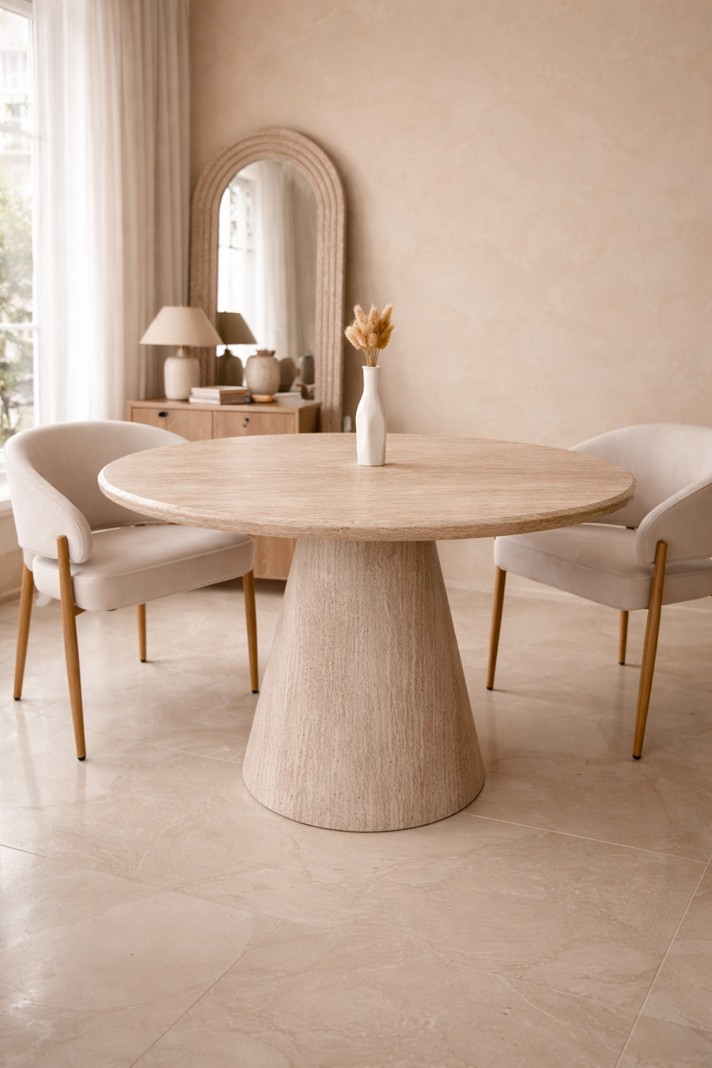 Table à manger - Effet travertin - Ronde - Krizia