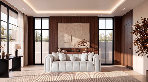 Canapé fixe - 3 Places – Tissu laine bouclée écru – Carmelo