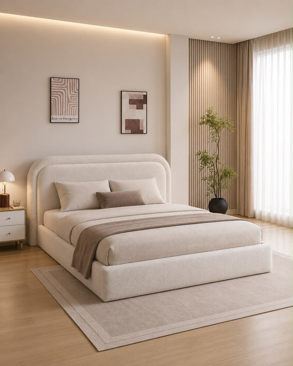 Lit coffre - Brooklyn tissus Marbella Beige