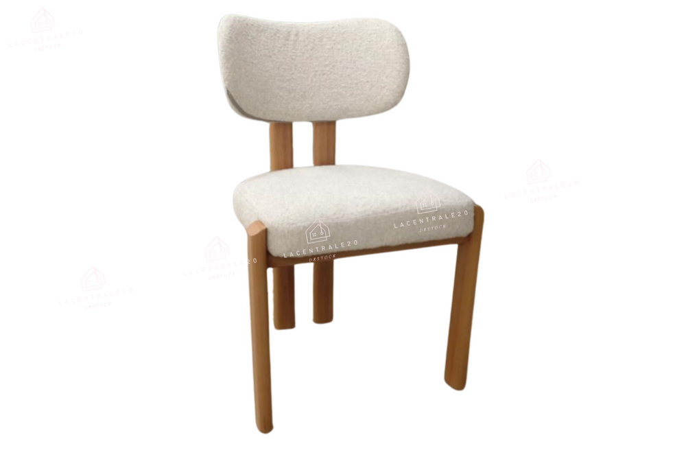 Chaise salle à manger - Tissu laine bouclée beige – Pied effet bois / noir - Lot de 2 / 4 /6 – Hera