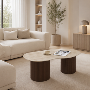 Table basse - Effet travertin et noyer - Niki