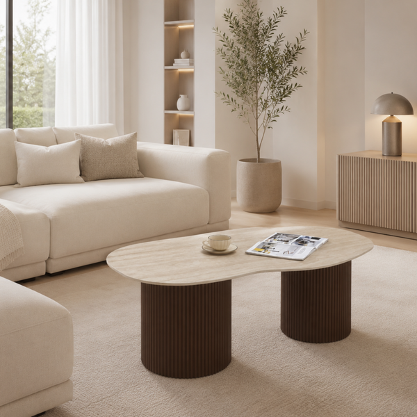 Table basse - Effet travertin et noyer - Niki