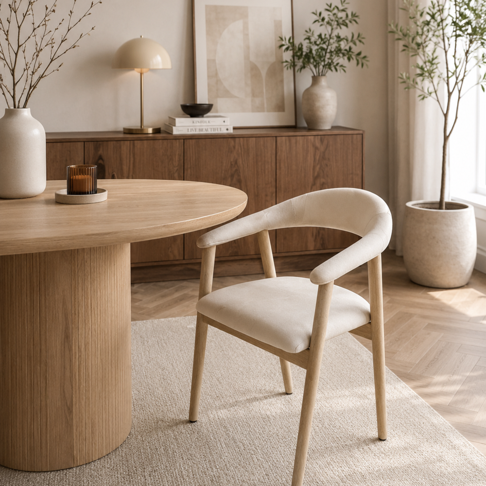 Chaises salle à manger – Pieds effet travertin en velours beige – Lots de 2/4/6 – Berita