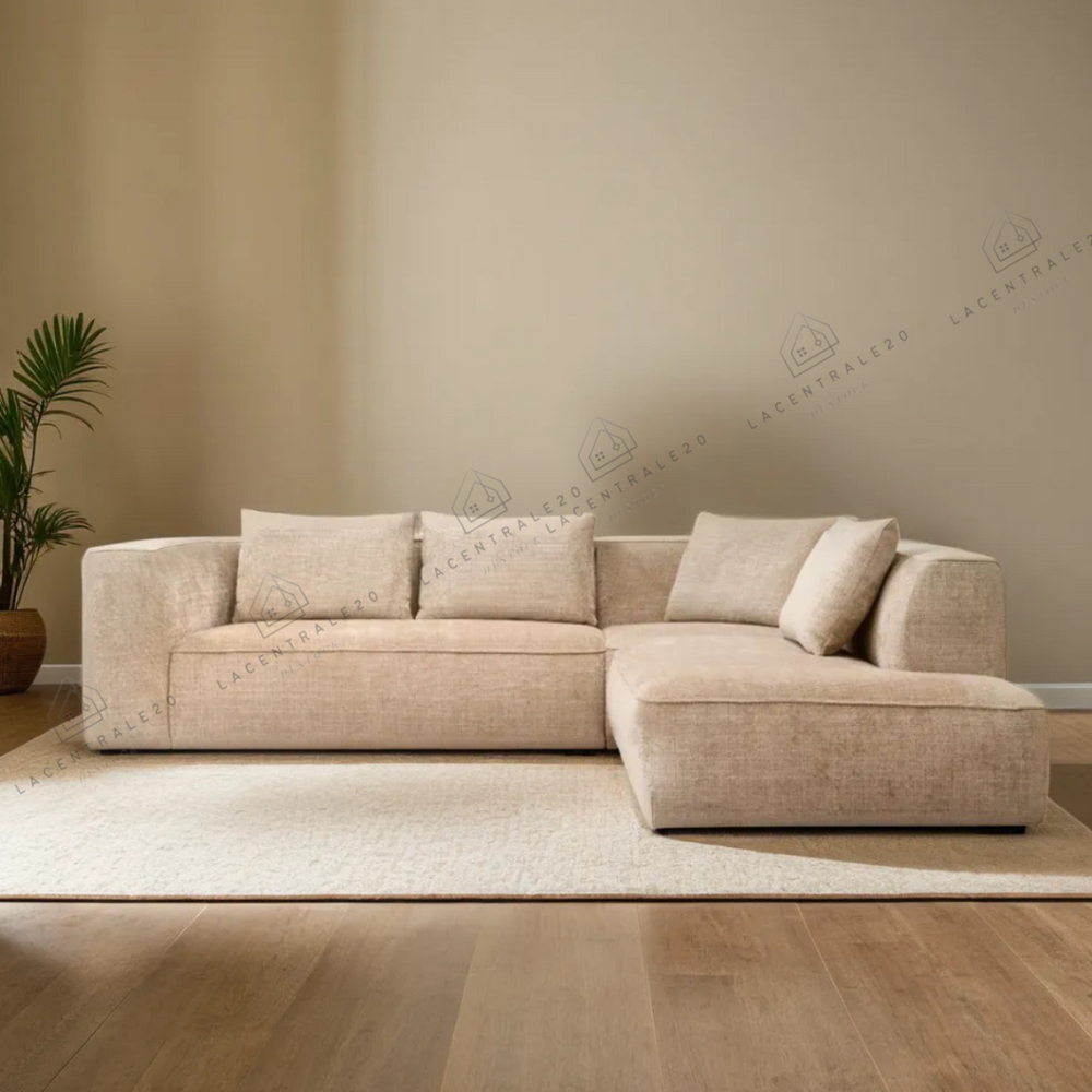 Canapé d'angle - Tissu Chenille beige - Monaco