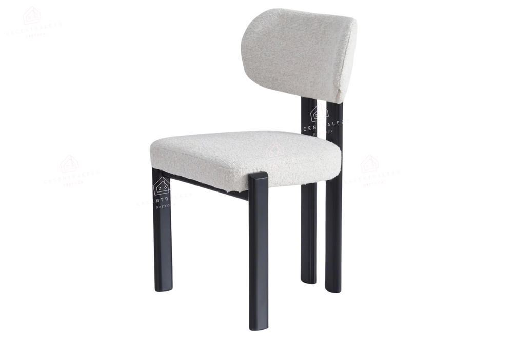 Chaise salle à manger - Tissu laine bouclée beige – Pied effet bois / noir - Lot de 2 / 4 /6 – Hera