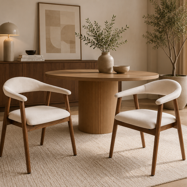 Chaises salle à manger en velours beige – Pieds effet noyer – Lots de 2/4/6 – Berita