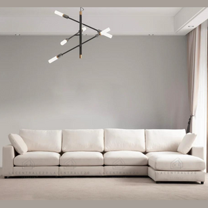 Canapé d’angle - Modulable 4+1 - Tissu laine bouclée, chenille ou velours beige - Julie