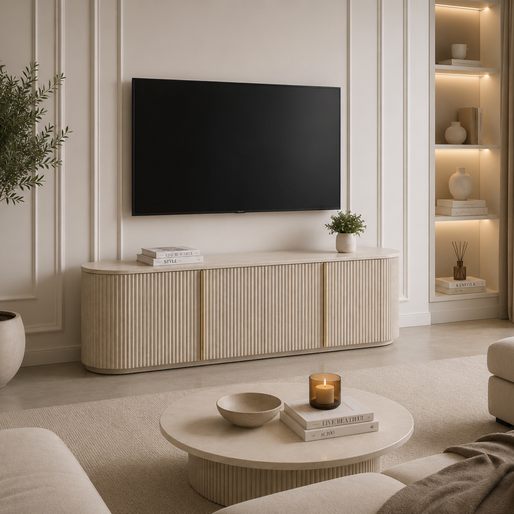 Meuble TV - Effet travertin - Calypso