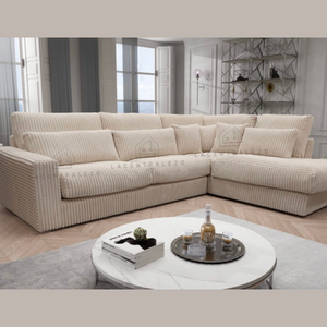 Canapé d’angle – Tissu velours côtelé crème – 320×230 cm - Ivory