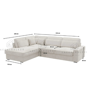 Canapé d’angle – Tissu côtelé écru ou velours beige – Moderna Souk