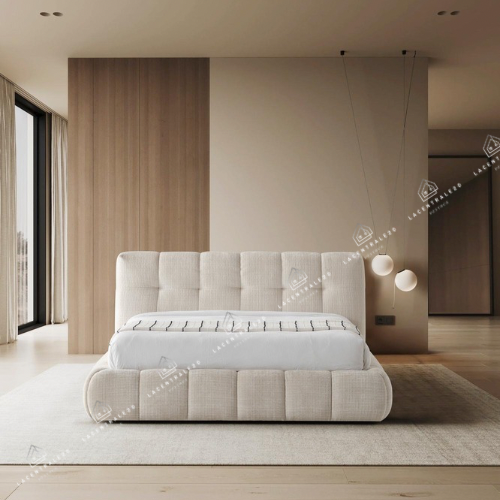 Lit coffre - Tissu écru - Marbella