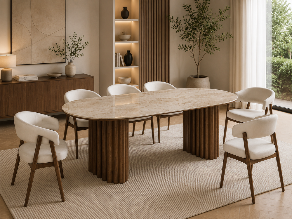 Table à manger - effet marbre et noyer - Rome