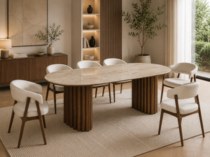 Table à manger - effet marbre et noyer - Rome