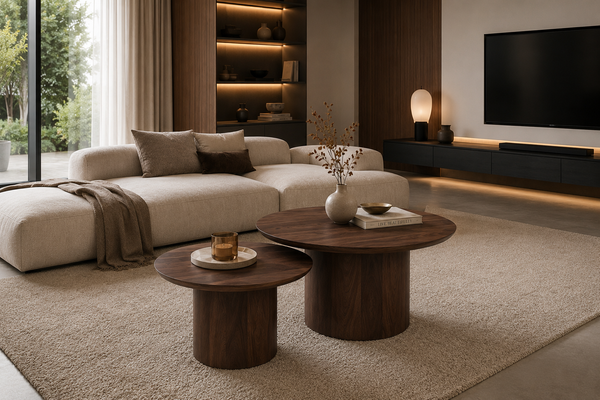 Table basse gigogne - Effet noyer - Cercle