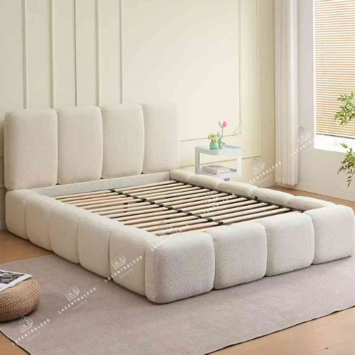 Lit coffre - Tissu laine bouclée - Bulle