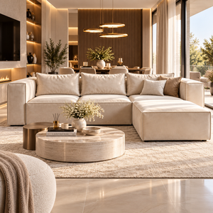 Canapé Modulable – Tissu velours Beige – 3 Modules – Celia