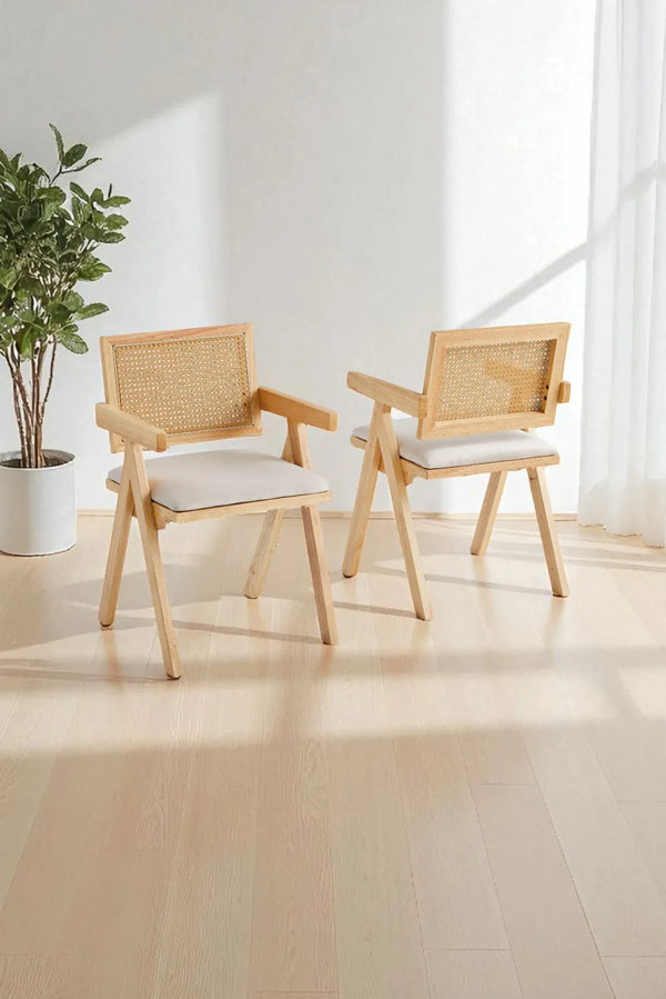 Chaise salle à manger – bois hêtre & cannage naturel – Lot de 2 / 4 - Rotina