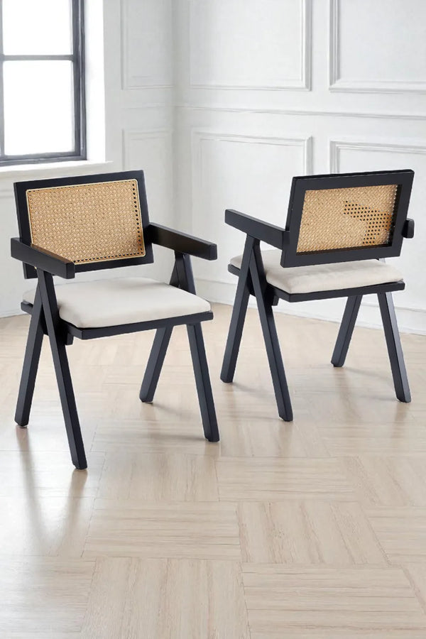 Chaise salle à manger – bois noir & cannage naturel – Lots de 2/4 - Rotina