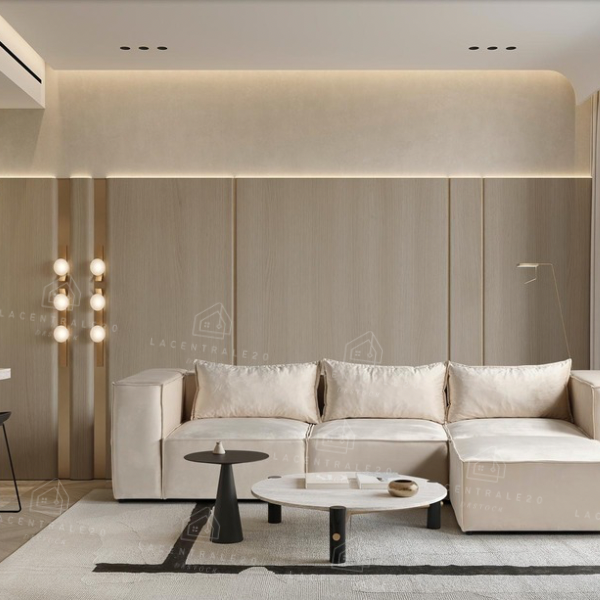 Canapé Modulable – Tissu velours Beige – 3 Modules – Celia