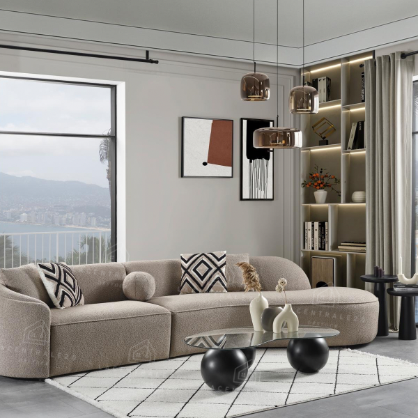 Canapé d’angle - Tissu laine bouclée ou velours – Teddy