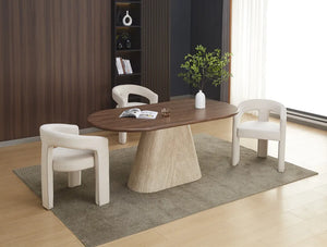 Table à manger - Effet Travertin et Noyer - Ourlet