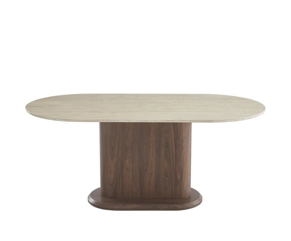 Table à manger - Extensible - Effet Travertin et Noyer - Vanessa