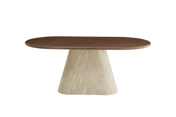 Table à manger - Effet Travertin et Noyer - Ourlet