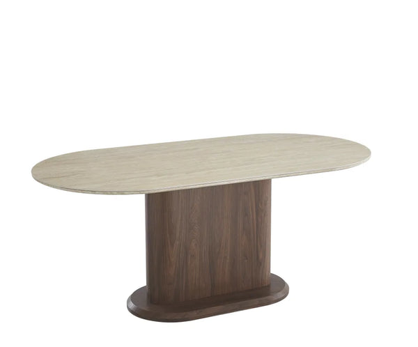 Table à manger - Extensible - Effet Travertin et Noyer - Vanessa