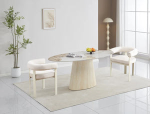 Table à manger - Plateau céramique - Pied Effet Travertin ou Noyer - Ovo