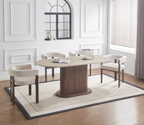 Table à manger - Extensible - Effet Travertin et Noyer - Vanessa