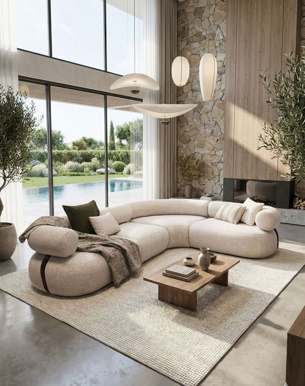 Canapé d'angle - Tissu laine bouclée - Mona