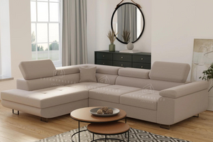 Canapé d’angle - Convertible – Tissu velours - Coffre intégré, 3 appuie-têtes – Toulouse